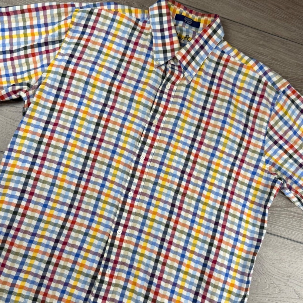 Alan Flusser Mens Shirt Short Sleeve Plaid Multicolor XL